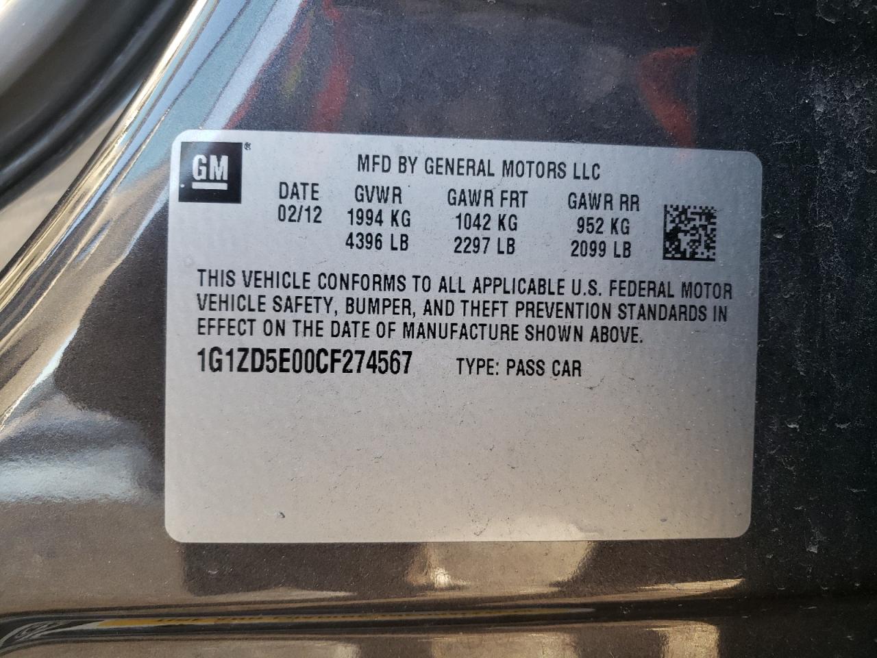 Photo 10 from auction – 2012 CHEVROLET MALIBU 2LT with VIN 1G1ZD5E00CF274567