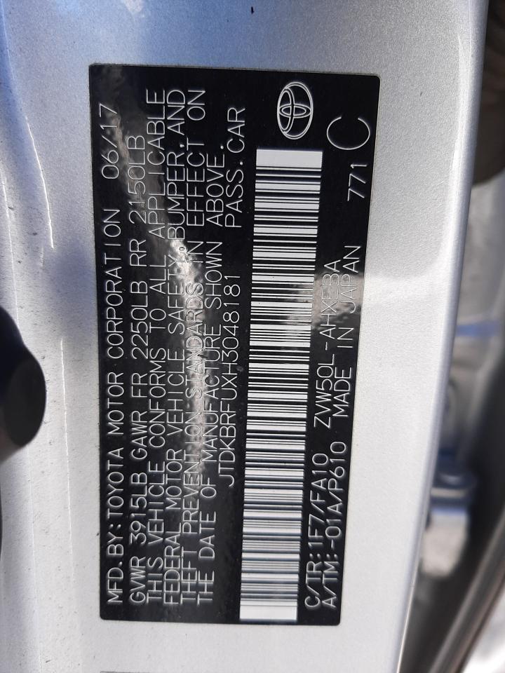 Photo 10 from auction – 2017 TOYOTA PRIUS with VIN JTDKBRFUXH3048181