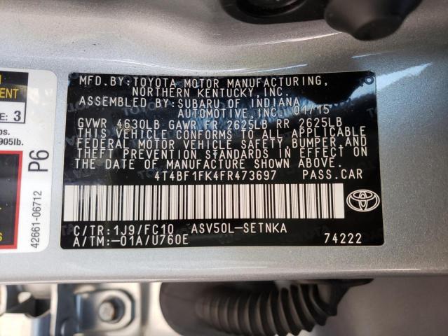TOYOTA CAMRY LE 2015 with VIN 4T4BF1FK4FR473697 - Photo from auction