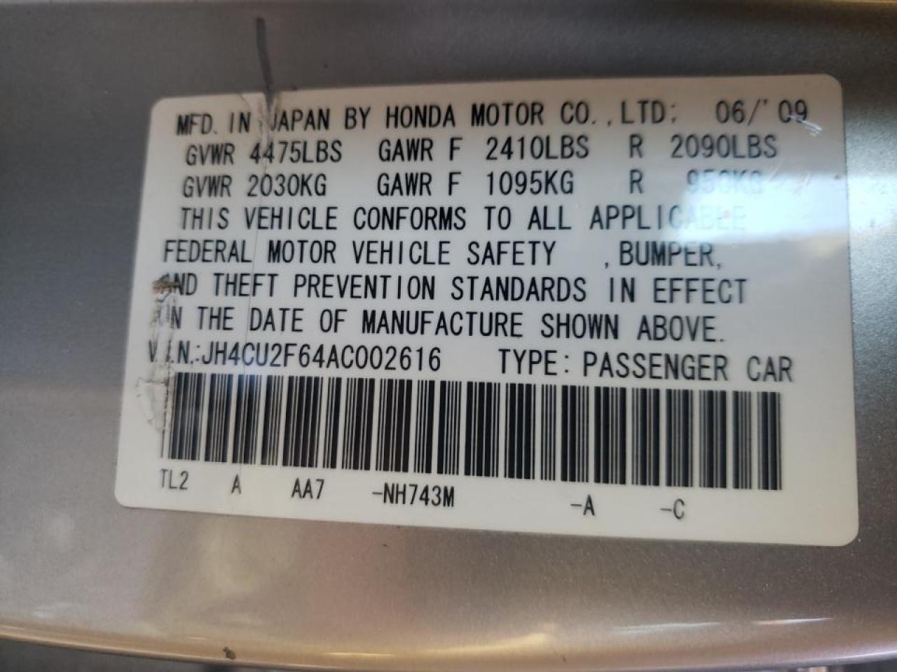 Photo 10 from auction – 2010 ACURA TSX with VIN JH4CU2F64AC002616