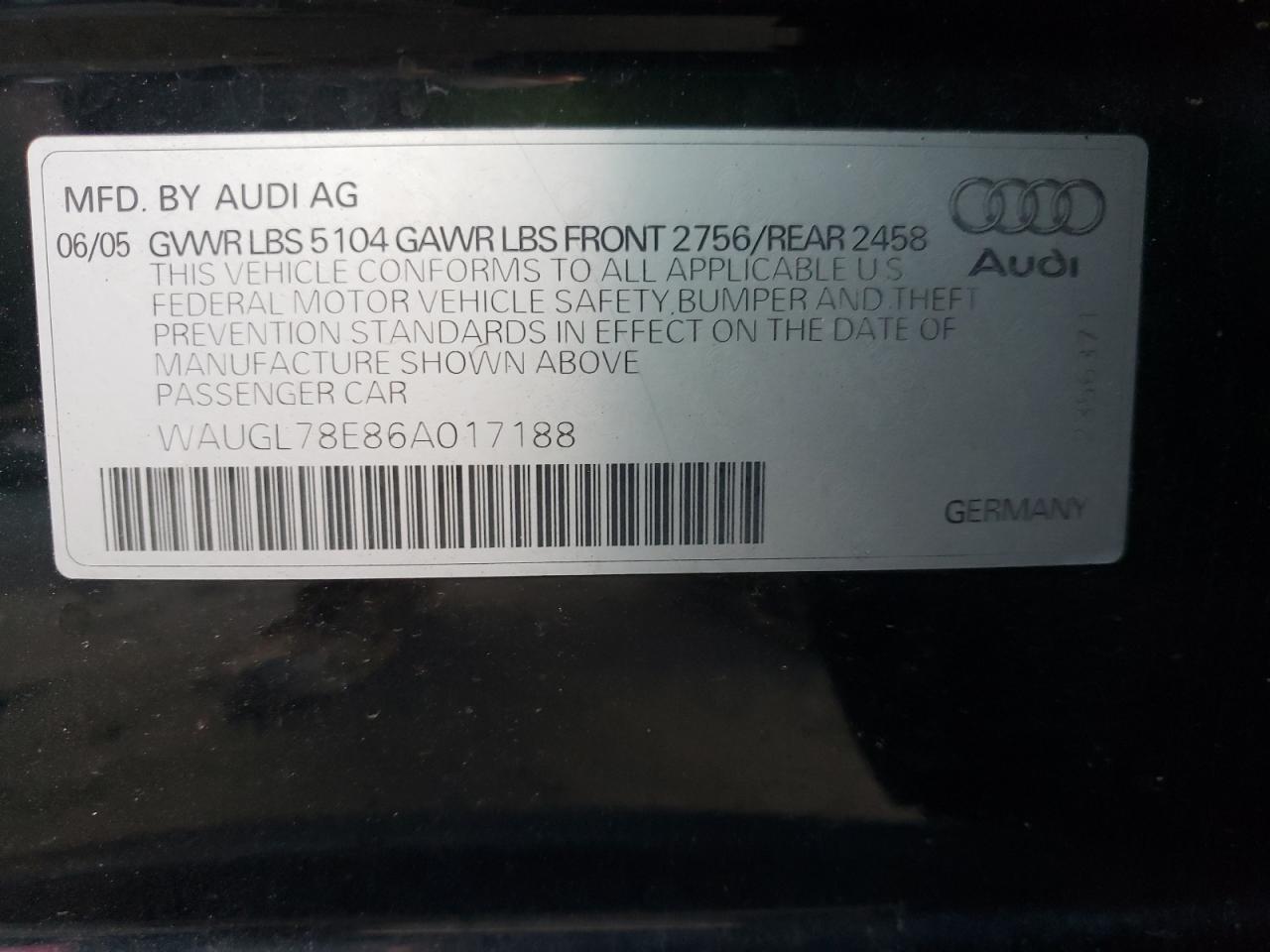 Photo 10 from auction – 2006 AUDI S4 QUATTRO with VIN WAUGL78E86A017188