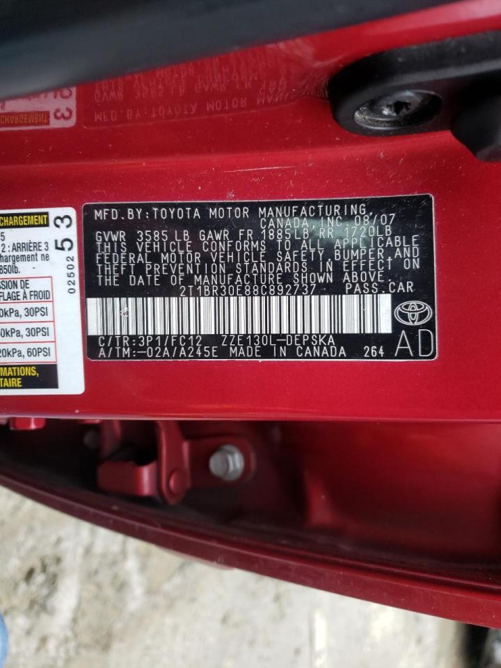 Photo 10 from auction – 2008 TOYOTA COROLLA CE with VIN 2T1BR30E88C892737