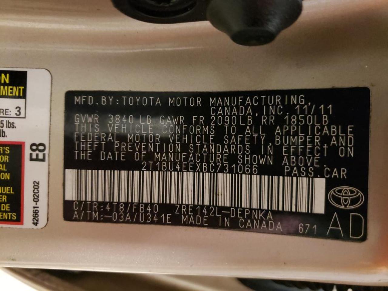 Photo 10 from auction – 2011 TOYOTA COROLLA BA with VIN 2T1BU4EEXBC731066