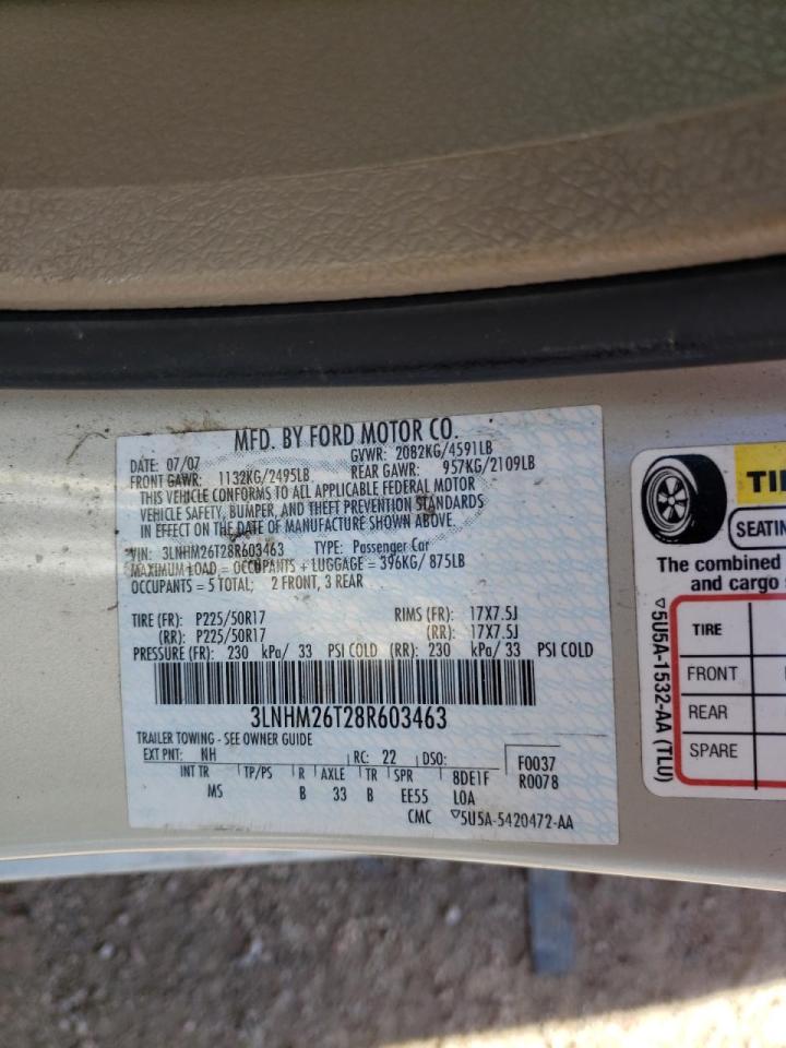 Photo 10 from auction – 2008 LINCOLN MKZ with VIN 3LNHM26T28R603463