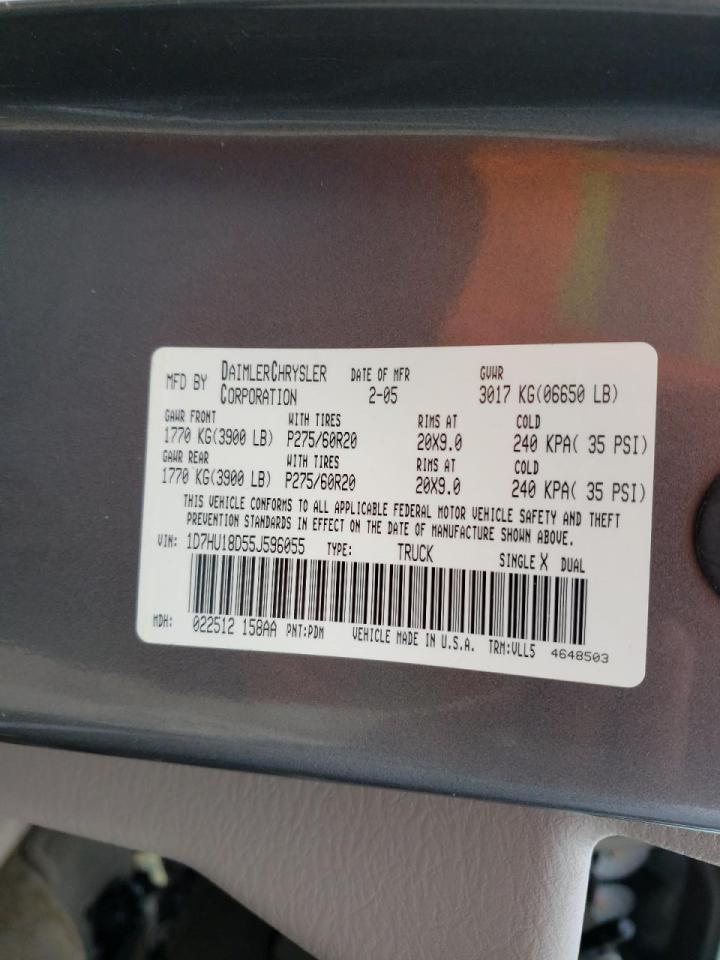 Photo 10 from auction – 2005 DODGE RAM 1500 S with VIN 1D7HU18D55J596055