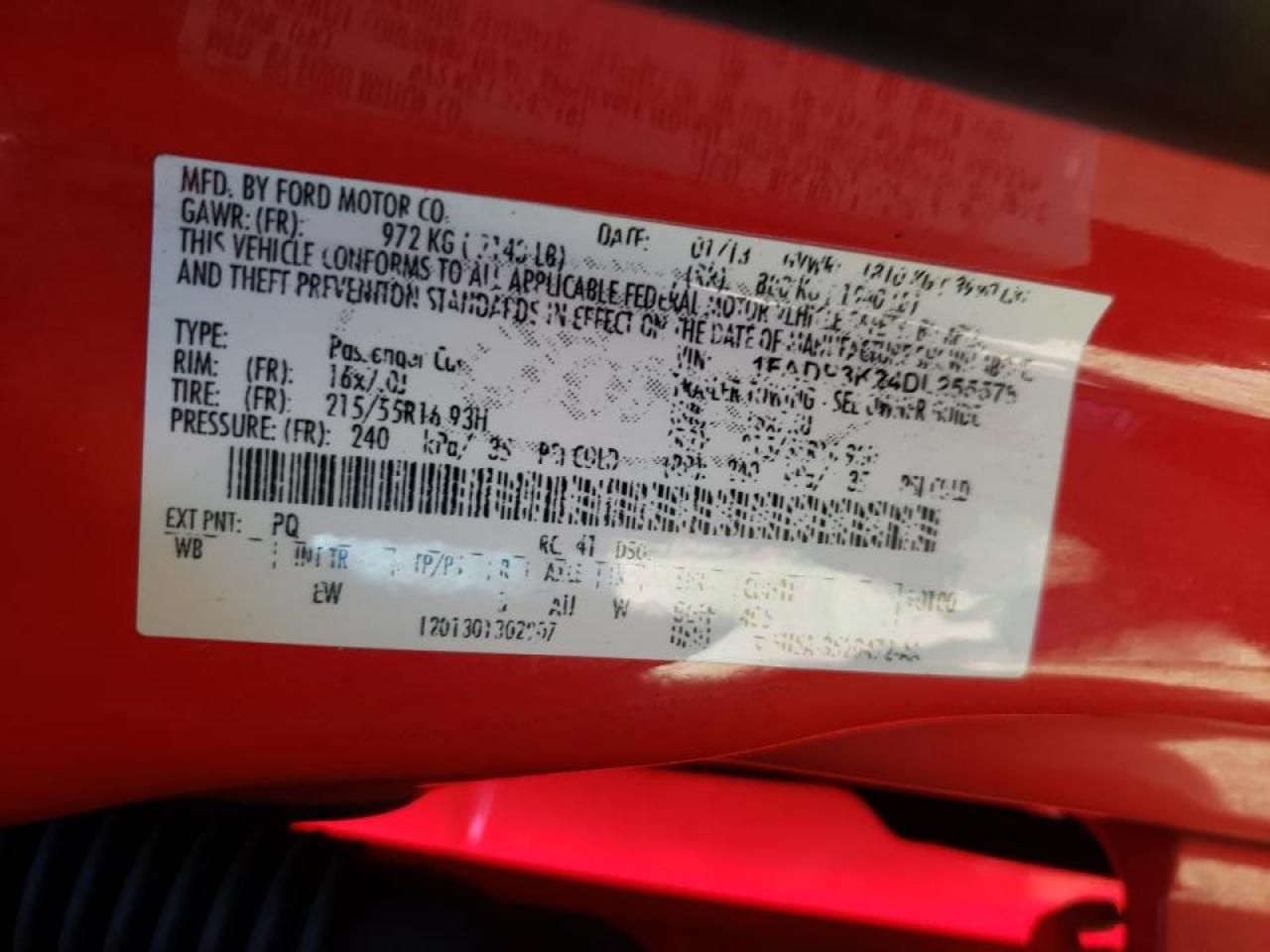 Photo 10 from auction – 2013 FORD FOCUS SE with VIN 1FADP3K24DL255578
