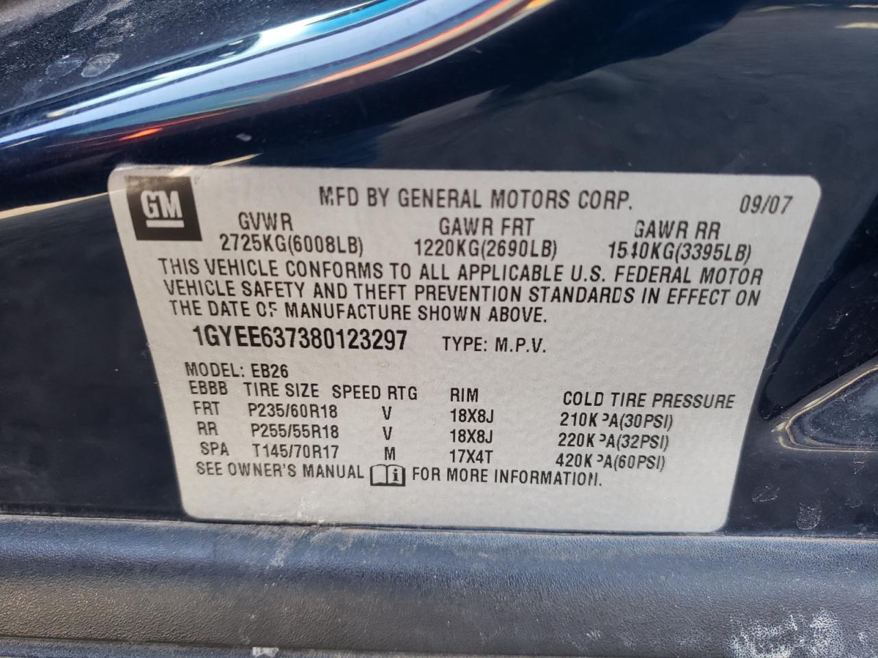 Photo 10 from auction – 2008 CADILLAC SRX with VIN 1GYEE637380123297