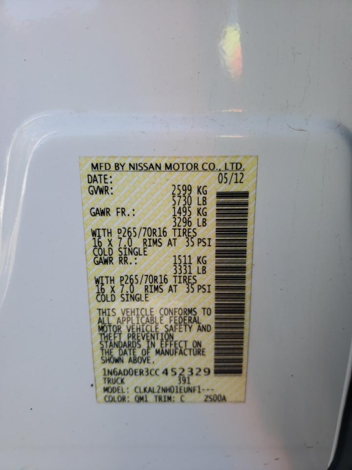 Photo 10 from auction – 2012 NISSAN FRONTIER S with VIN 1N6AD0ER3CC452329