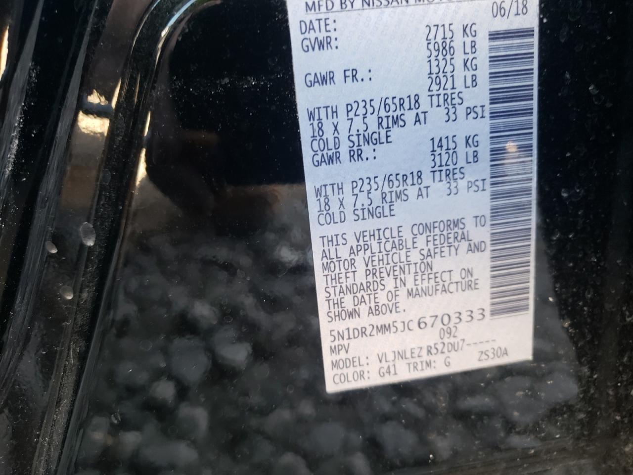 Photo 10 from auction – 2018 NISSAN PATHFINDER with VIN 5N1DR2MM5JC670333
