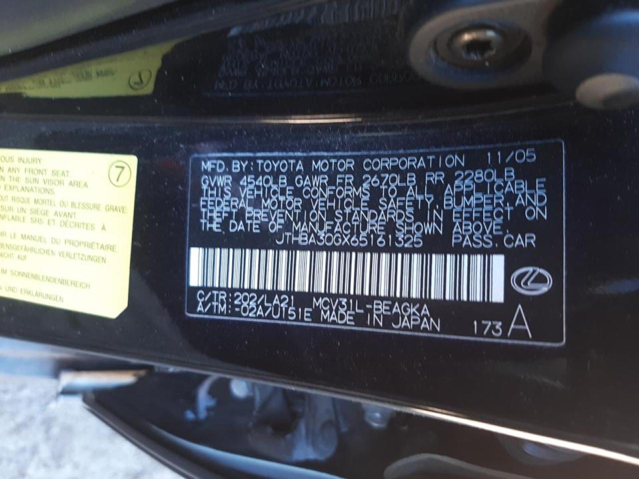 Photo 10 from auction – 2006 LEXUS ES 330 with VIN JTHBA30GX65161325
