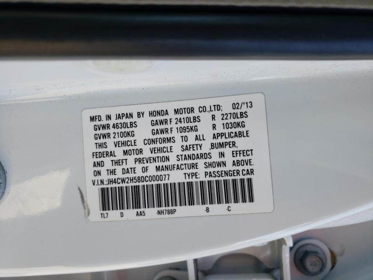 Photo 10 from auction – 2013 ACURA TSX with VIN JH4CW2H58DC000077
