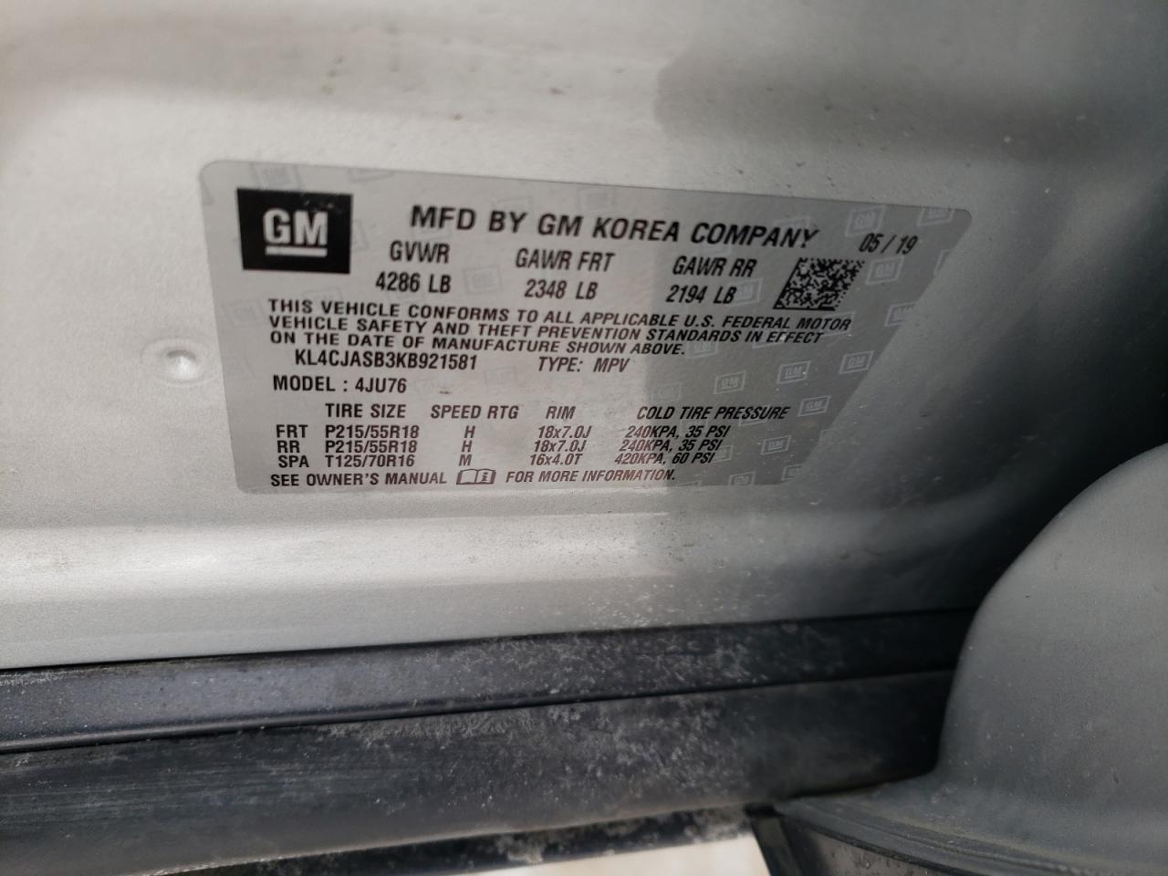 Photo 10 from auction – 2019 BUICK ENCORE PRE with VIN KL4CJASB3KB921581