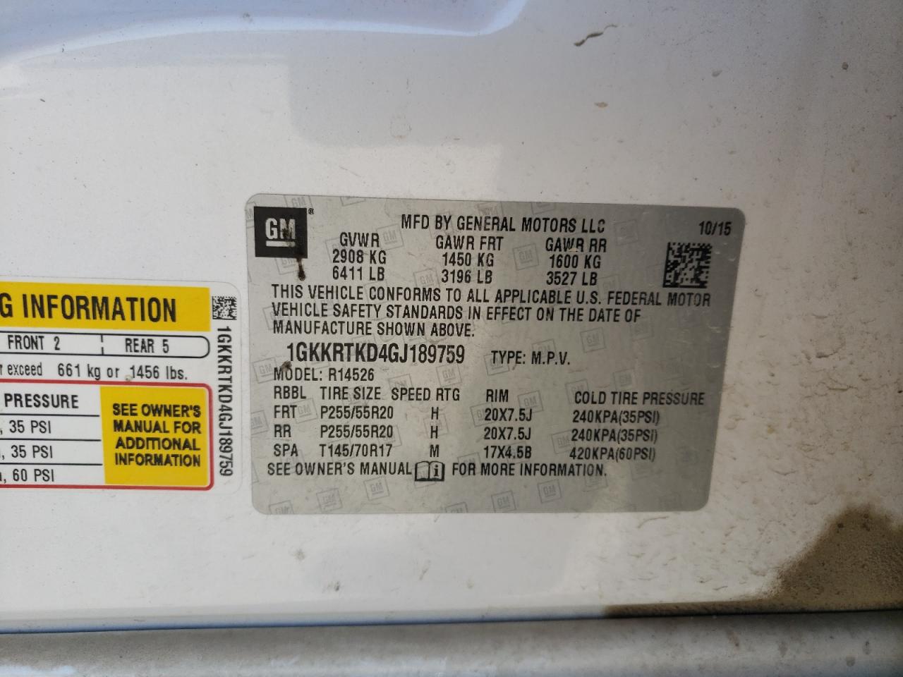 Photo 10 from auction – 2016 GMC ACADIA DEN with VIN 1GKKRTKD4GJ189759