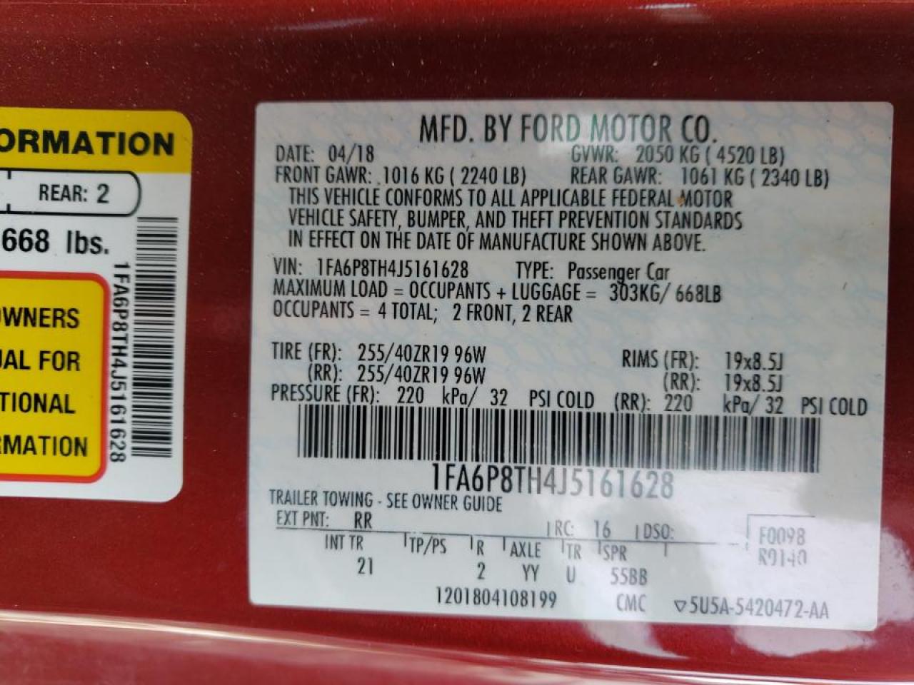 Photo 10 from auction – 2018 FORD MUSTANG with VIN 1FA6P8TH4J5161628