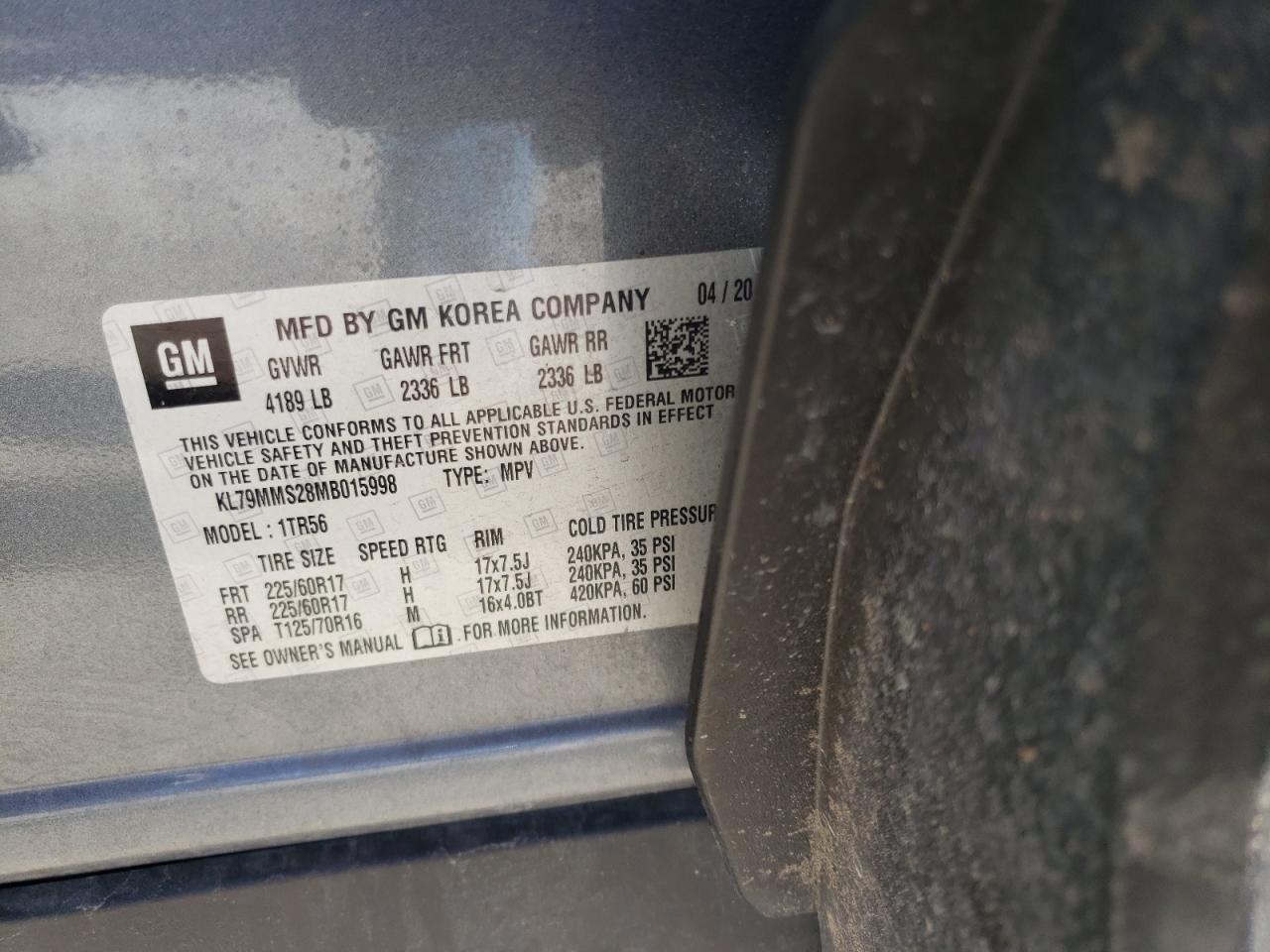 Photo 10 from auction – 2021 CHEVROLET TRAILBLAZE with VIN KL79MMS28MB015998