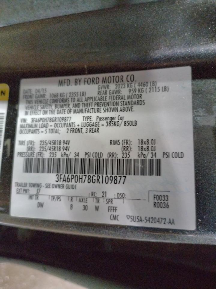 Photo 10 from auction – 2016 FORD FUSION SE with VIN 3FA6P0H78GR109877