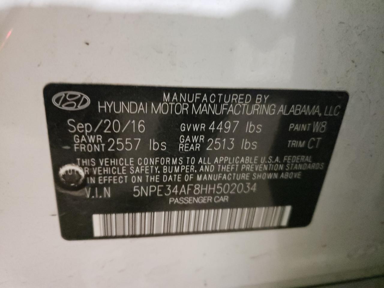 Photo 10 from auction – 2017 HYUNDAI SONATA SPO with VIN 5NPE34AF8HH502034