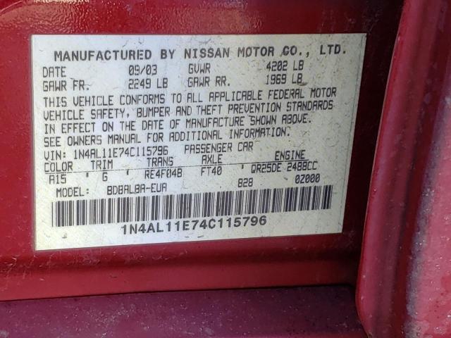 Photo 10 from auction – 2004 NISSAN ALTIMA BAS with VIN 1N4AL11E74C115796