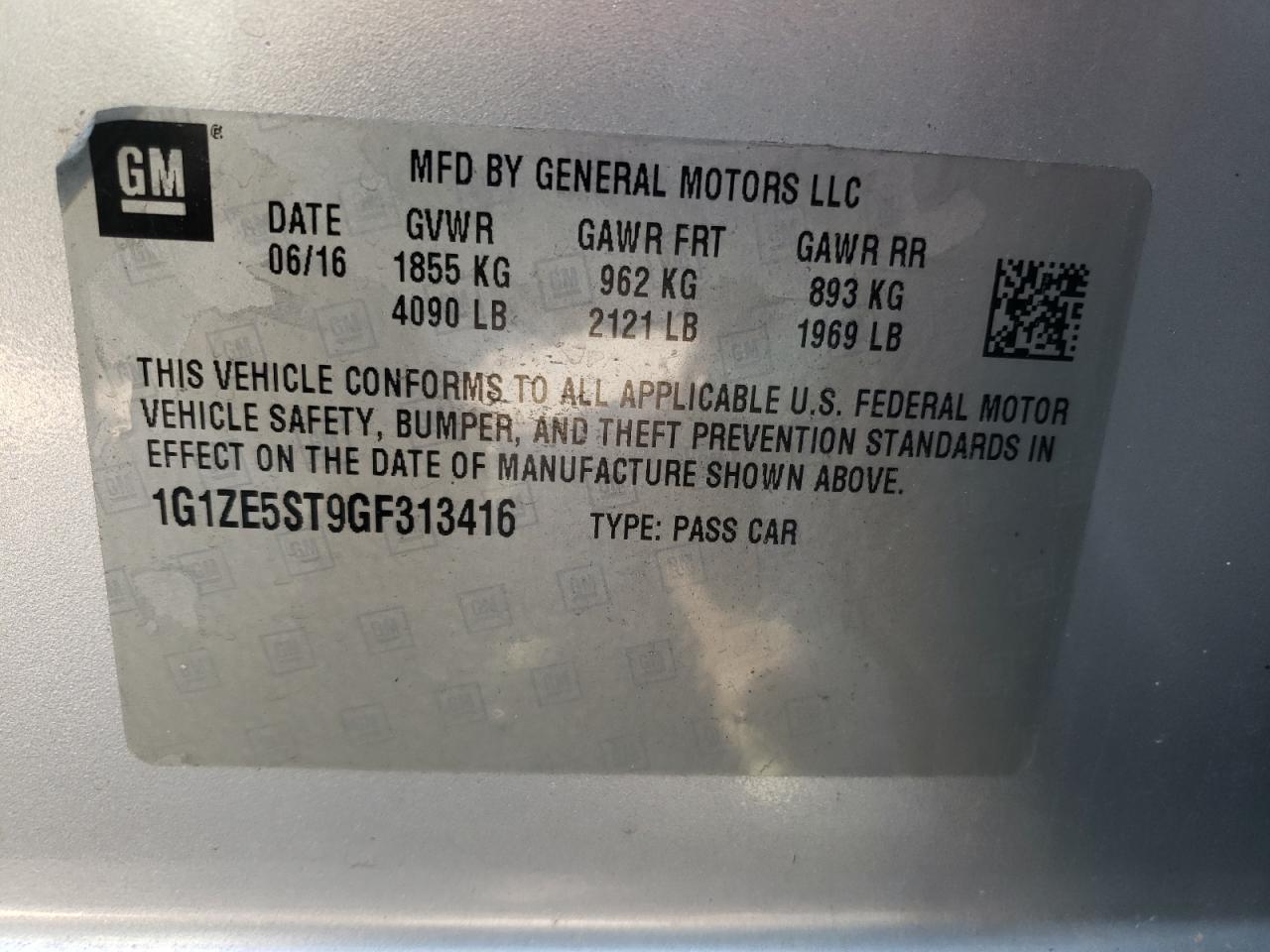 Photo 10 from auction – 2016 CHEVROLET MALIBU LT with VIN 1G1ZE5ST9GF313416
