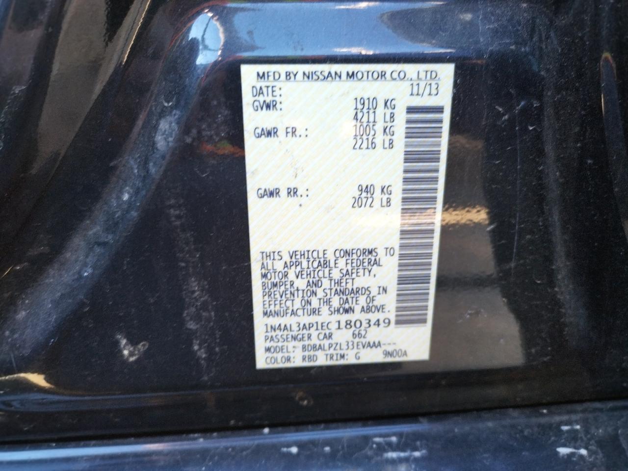 Photo 10 from auction – 2014 NISSAN ALTIMA 2.5 with VIN 1N4AL3AP1EC180349