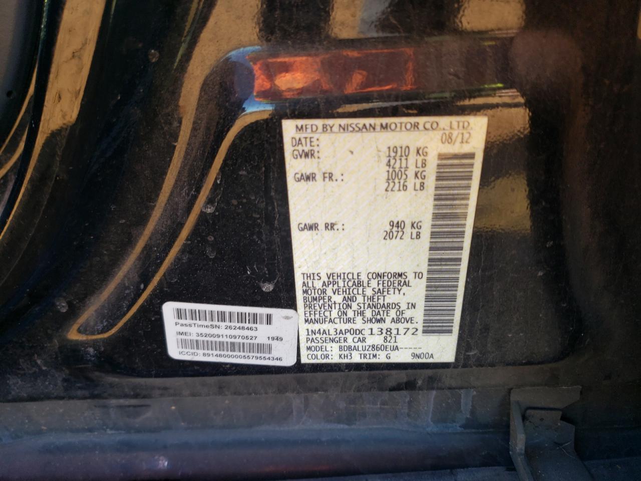 Photo 10 from auction – 2013 NISSAN ALTIMA 2.5 with VIN 1N4AL3AP0DC138172