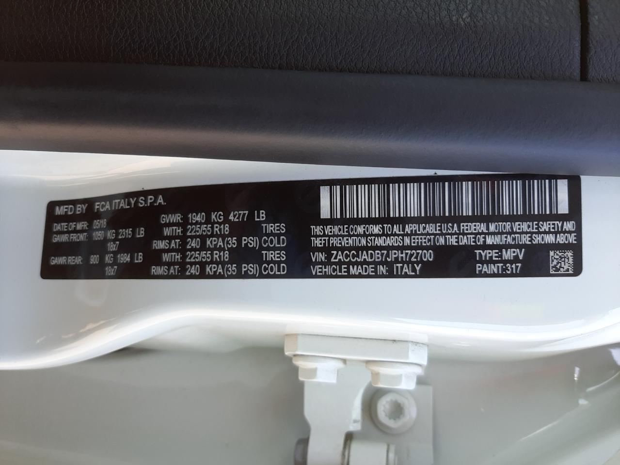 Photo 10 from auction – 2018 JEEP RENEGADE L with VIN ZACCJADB7JPH72700