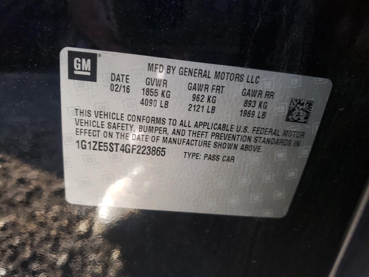 Photo 10 from auction – 2016 CHEVROLET MALIBU LT with VIN 1G1ZE5ST4GF223865