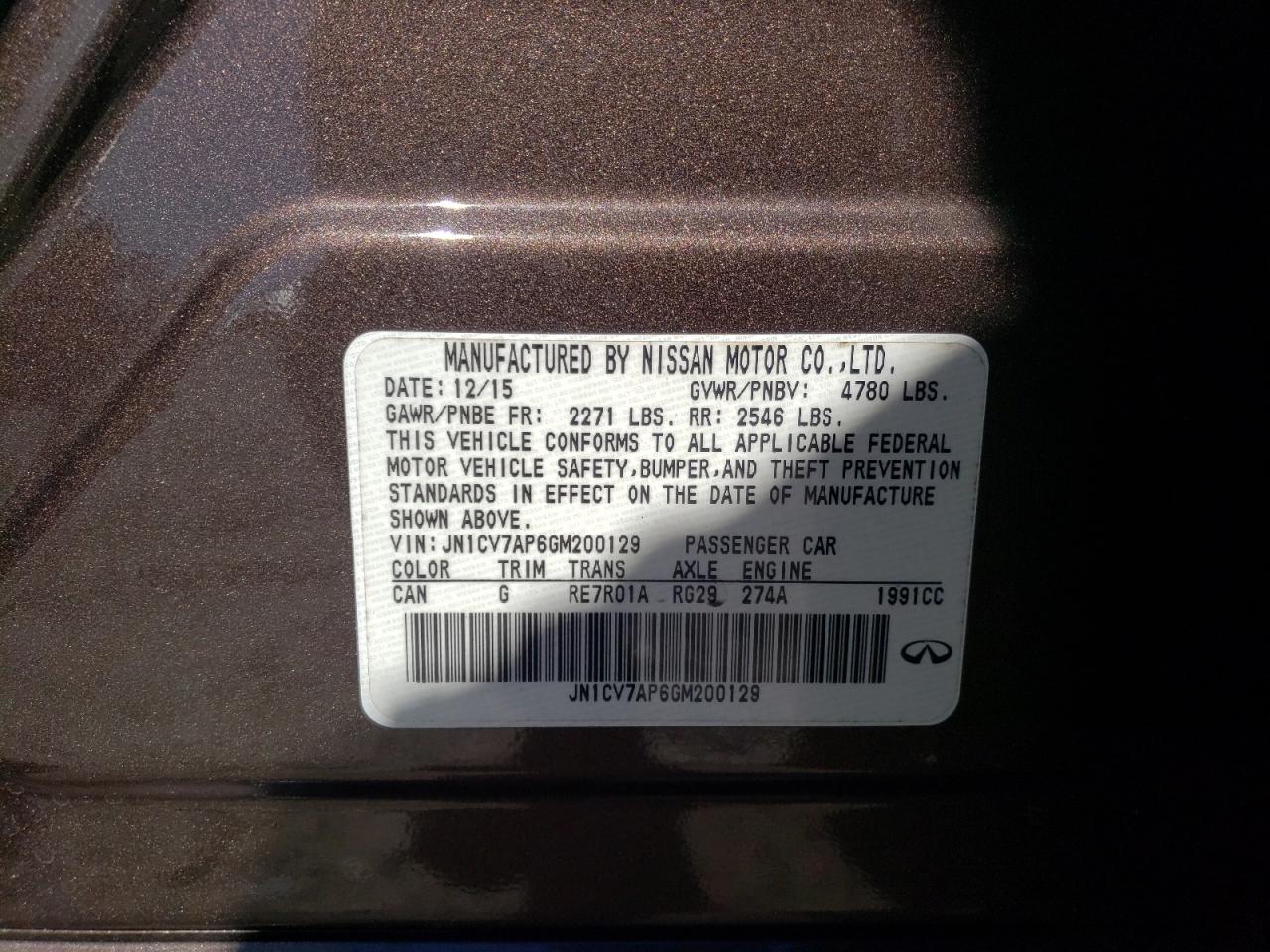 Photo 10 from auction – 2016 INFINITI Q50 BASE with VIN JN1CV7AP6GM200129