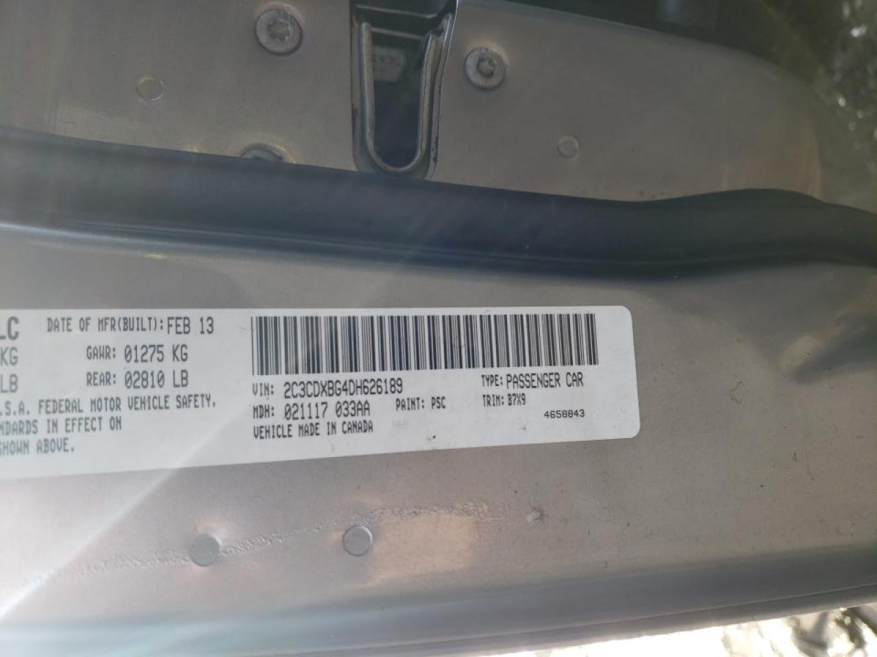 Photo 10 from auction – 2013 DODGE CHARGER SE with VIN 2C3CDXBG4DH626189