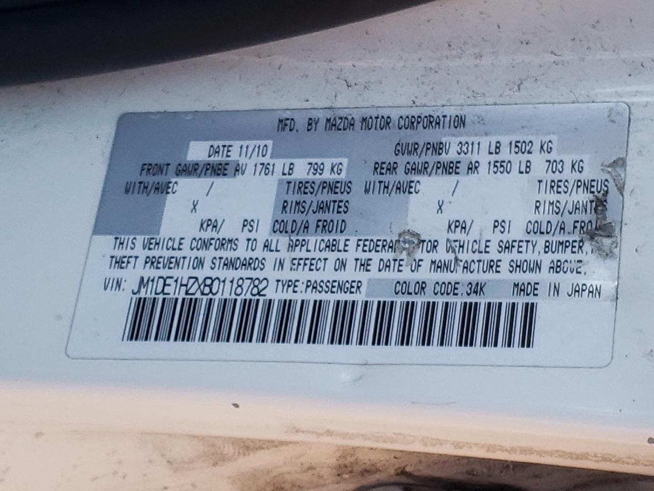 Photo 10 from auction – 2011 MAZDA MAZDA2 with VIN JM1DE1HZXB0118782
