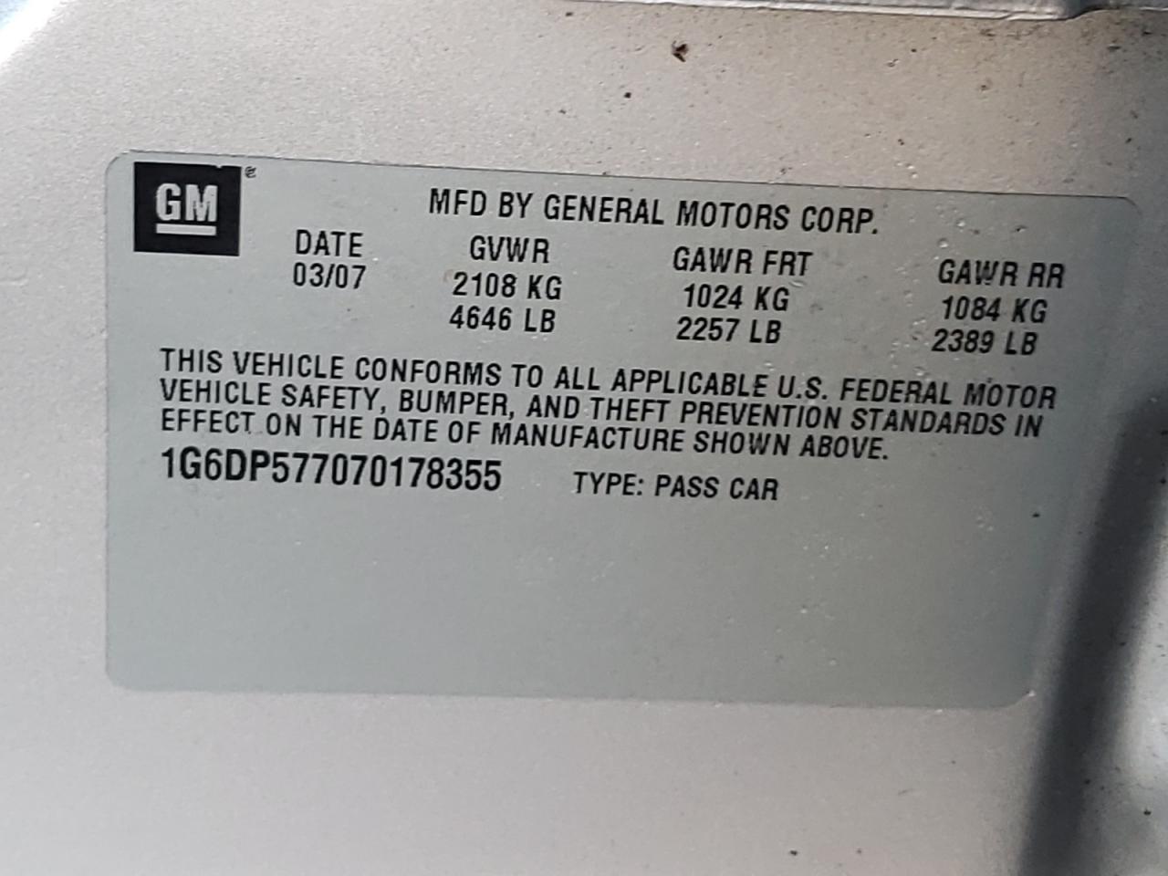 Photo 10 from auction – 2007 CADILLAC CTS HI FEA with VIN 1G6DP577070178355