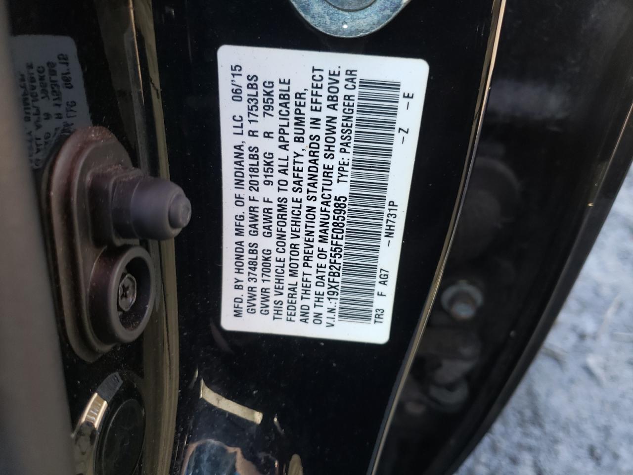 Photo 10 from auction – 2015 HONDA CIVIC LX with VIN 19XFB2F55FE085985