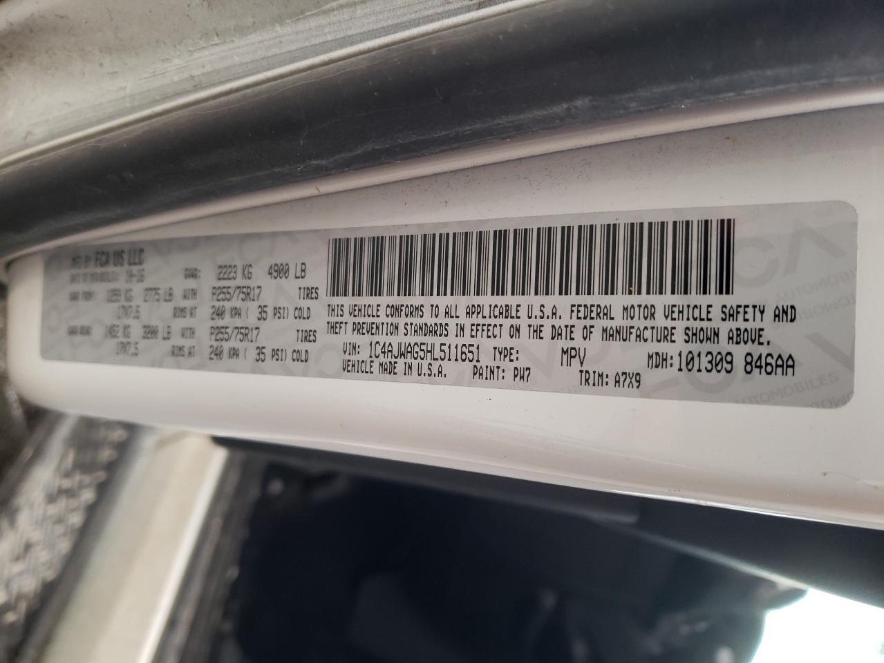 Photo 10 from auction – 2017 JEEP WRANGLER S with VIN 1C4AJWAG5HL511651