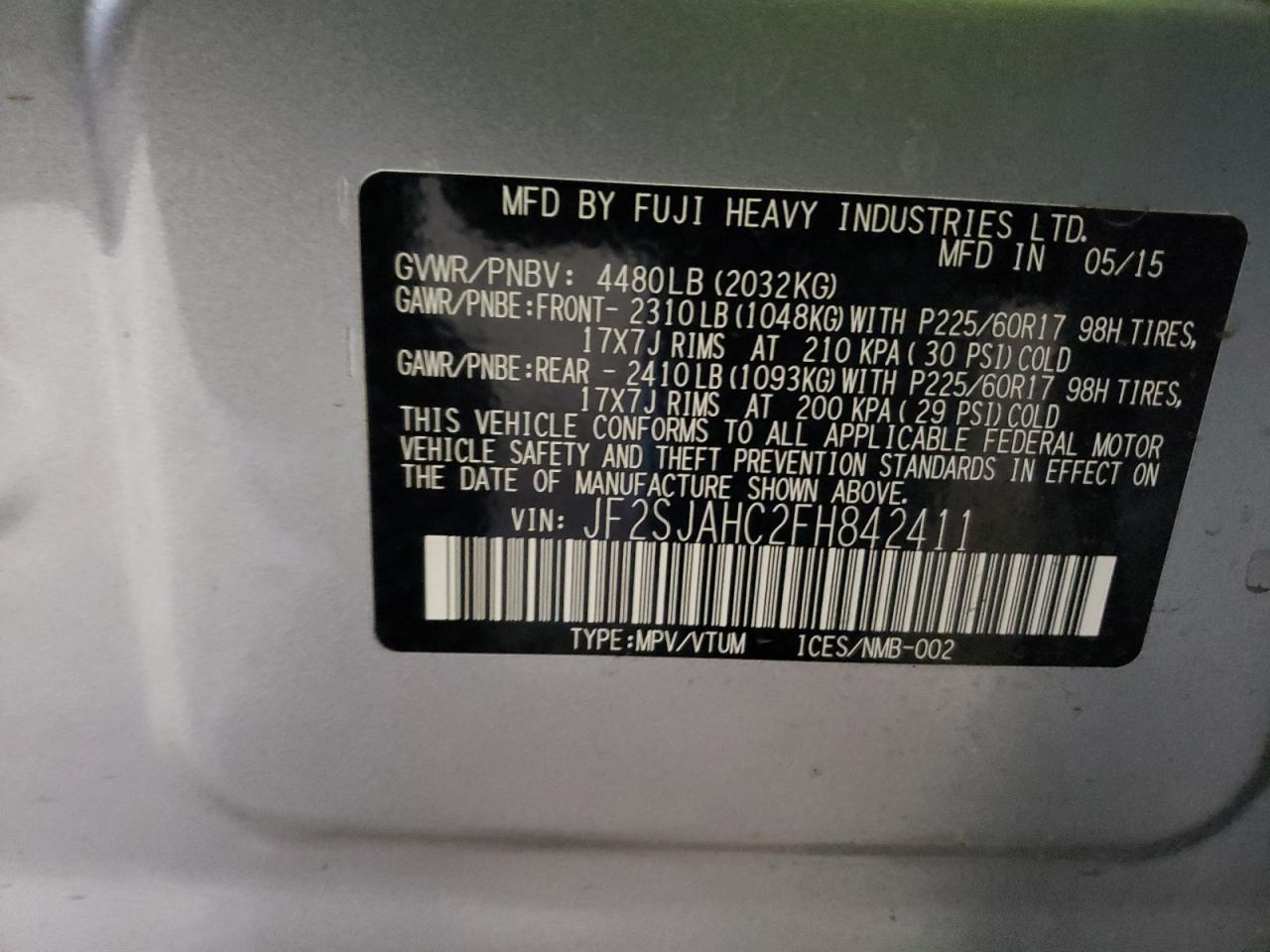 Photo 10 from auction – 2015 SUBARU FORESTER 2 with VIN JF2SJAHC2FH842411