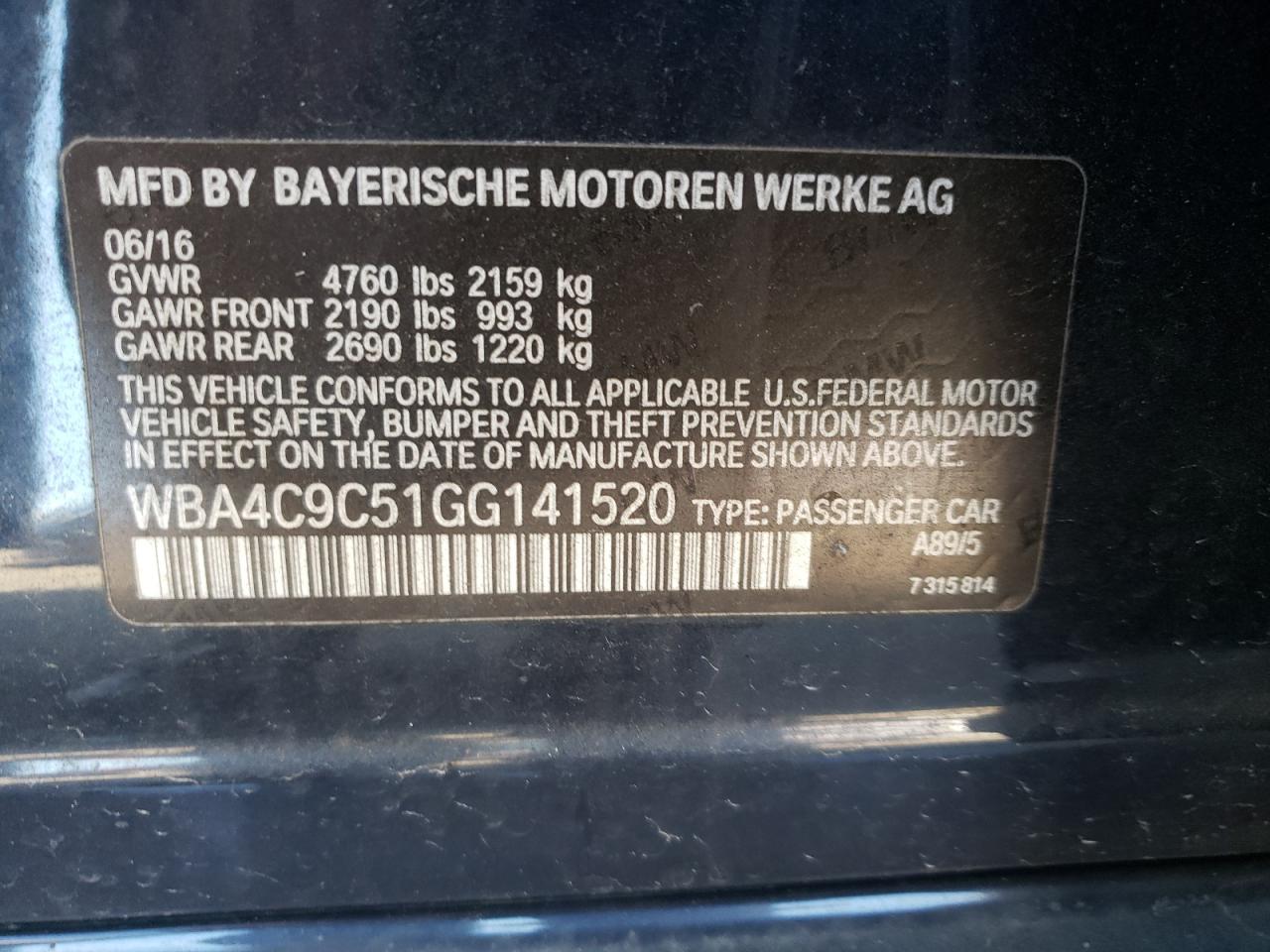 Photo 10 from auction – 2016 BMW 428 XI GRA with VIN WBA4C9C51GG141520
