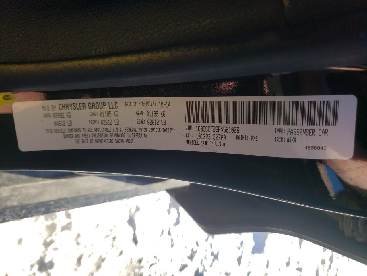 Photo 10 from auction – 2015 CHRYSLER 200 LX with VIN 1C3CCCFB6FN561026