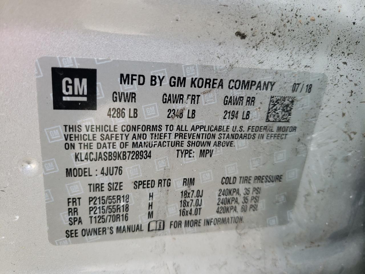 Photo 10 from auction – 2019 BUICK ENCORE PRE with VIN KL4CJASB9KB728934
