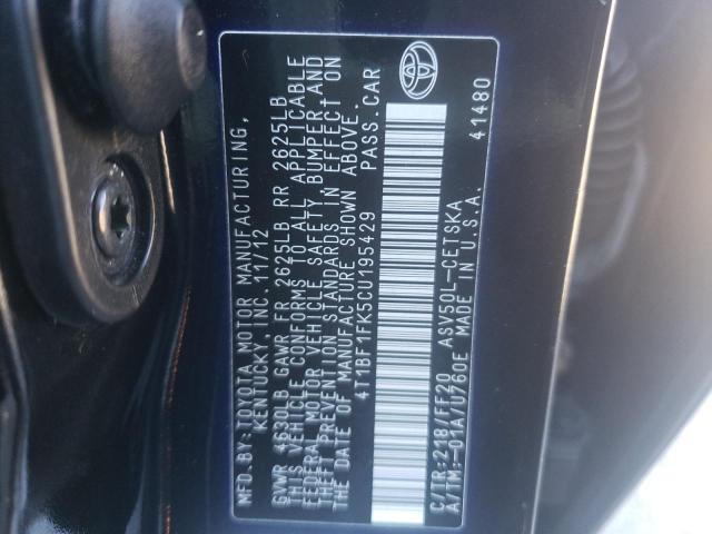 Photo 10 from auction – 2012 TOYOTA CAMRY BASE with VIN 4T1BF1FK5CU195429