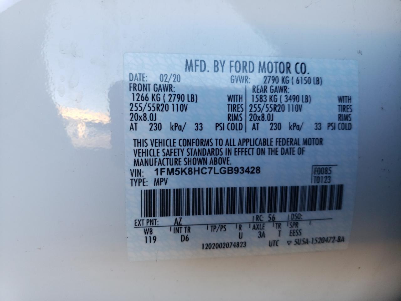 Photo 10 from auction – 2020 FORD EXPLORER P with VIN 1FM5K8HC7LGB93428