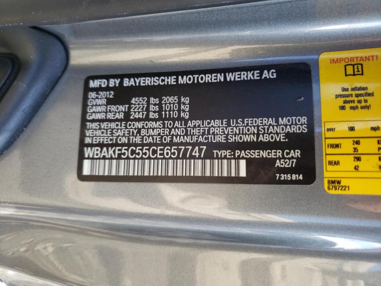 Photo 10 from auction – 2012 BMW 328 XI SUL with VIN WBAKF5C55CE657747