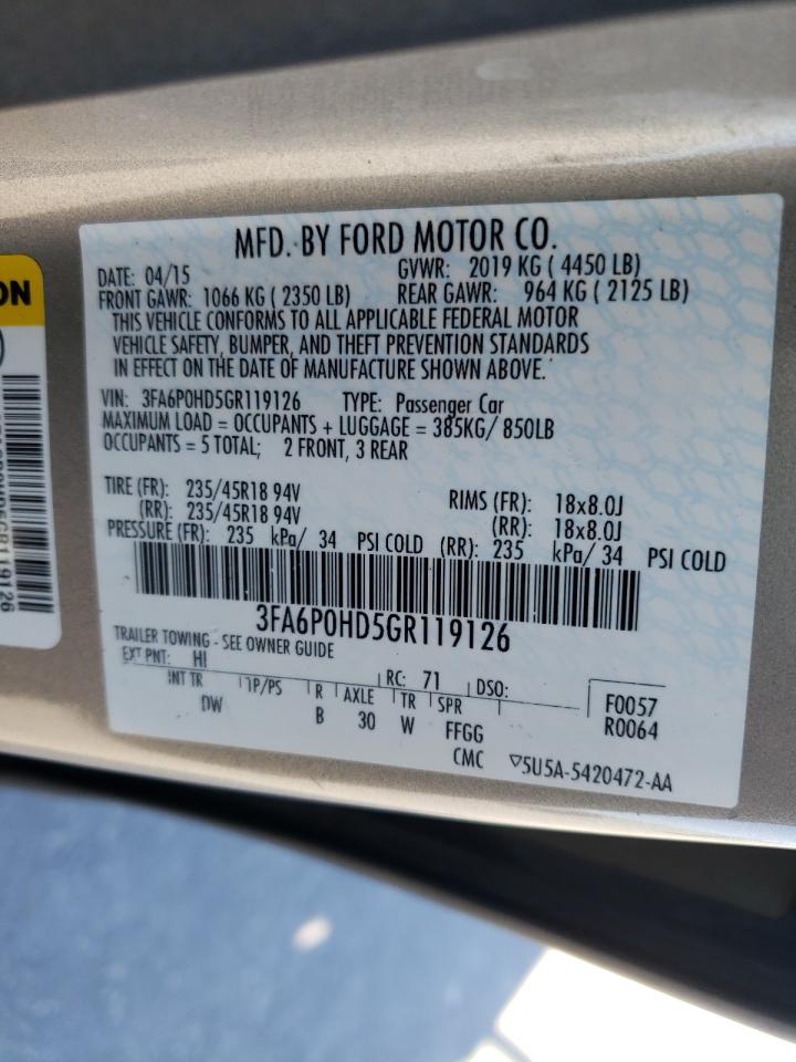 Photo 10 from auction – 2016 FORD FUSION SE with VIN 3FA6P0HD5GR119126