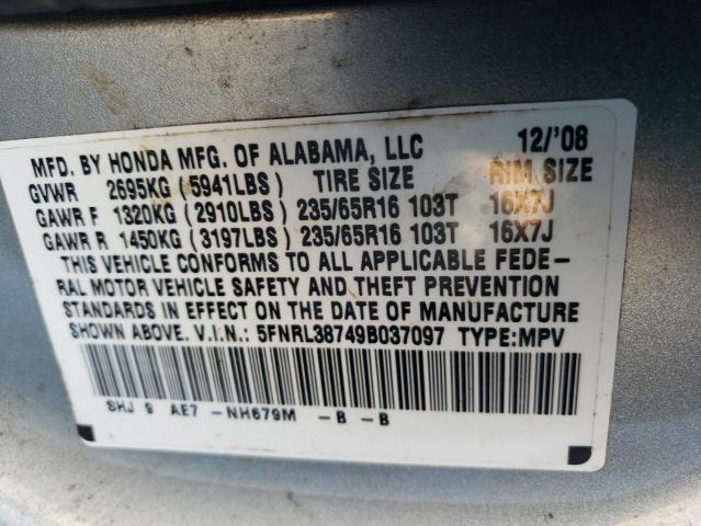 Photo 10 from auction – 2009 HONDA ODYSSEY EX with VIN 5FNRL38749B037097