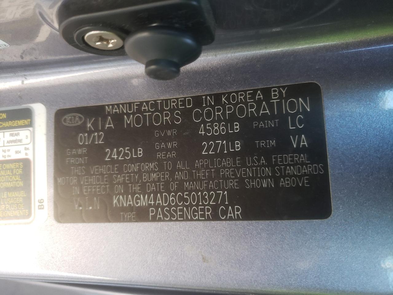 Photo 10 from auction – 2012 KIA OPTIMA HYB with VIN KNAGM4AD6C5013271