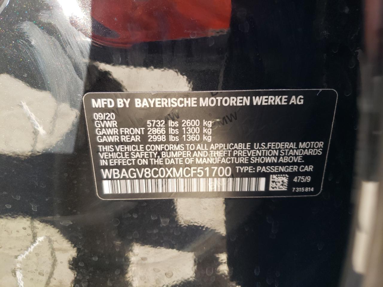 Photo 10 from auction – 2021 BMW M850XI with VIN WBAGV8C0XMCF51700