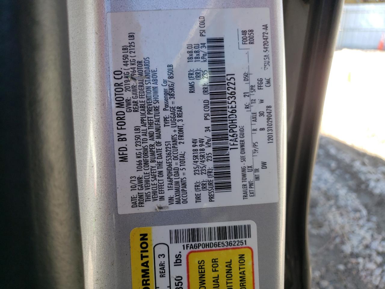 Photo 10 from auction – 2014 FORD FUSION SE with VIN 1FA6P0HD6E5362251