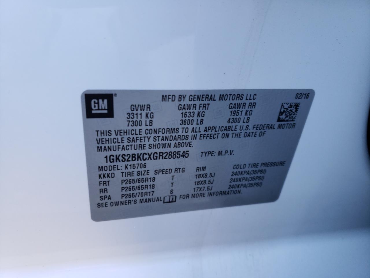 Photo 10 from auction – 2016 GMC YUKON SLT with VIN 1GKS2BKCXGR288545