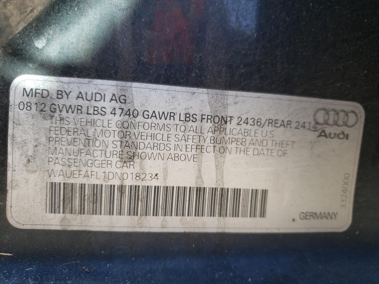 Photo 10 from auction – 2013 AUDI A4 PREMIUM with VIN WAUEFAFL1DN018234