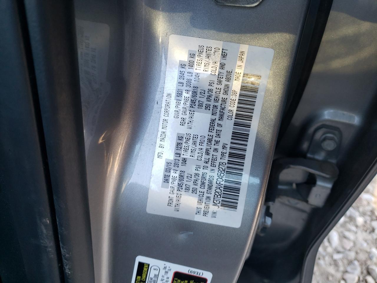 Photo 10 from auction – 2015 MAZDA CX-9 TOURI with VIN JM3TB2CAXF0458278