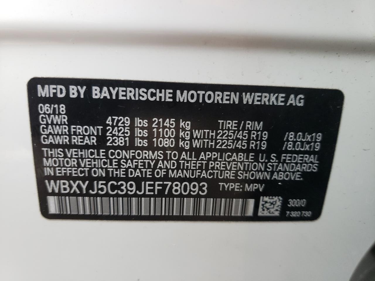 Photo 10 from auction – 2018 BMW X2 XDRIVE2 with VIN WBXYJ5C39JEF78093