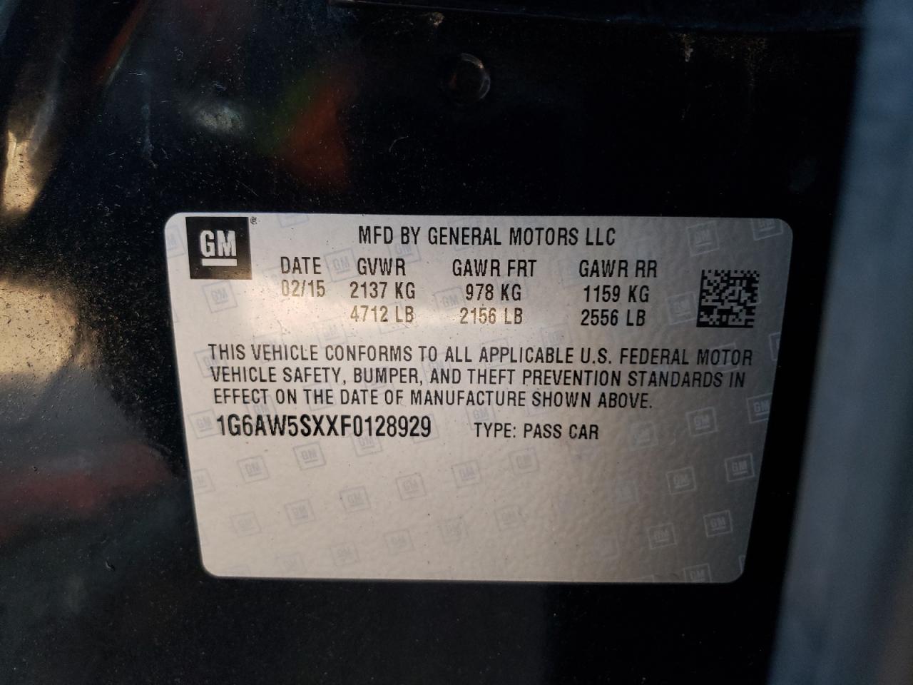 Photo 10 from auction – 2015 CADILLAC CTS with VIN 1G6AW5SXXF0128929